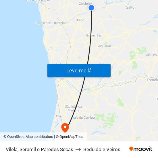 Vilela, Seramil e Paredes Secas to Beduído e Veiros map