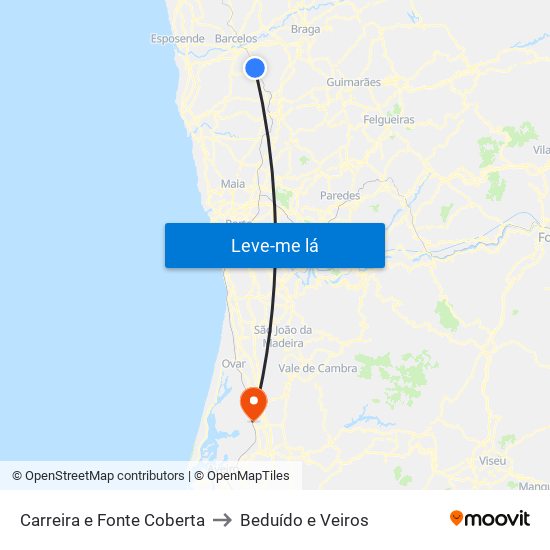 Carreira e Fonte Coberta to Beduído e Veiros map