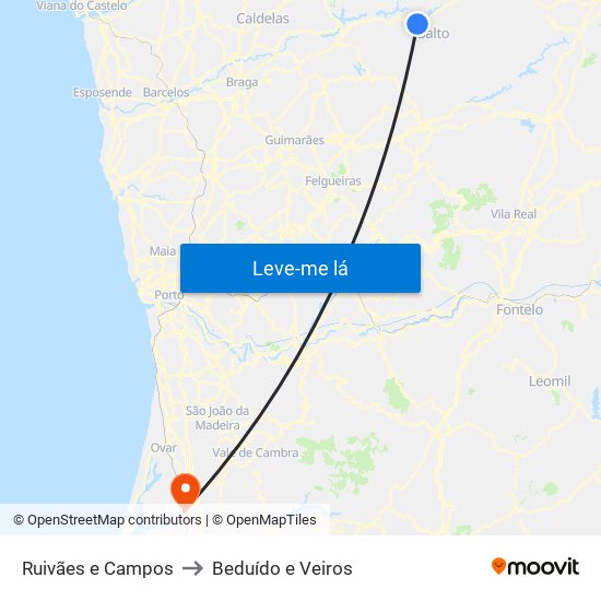 Ruivães e Campos to Beduído e Veiros map