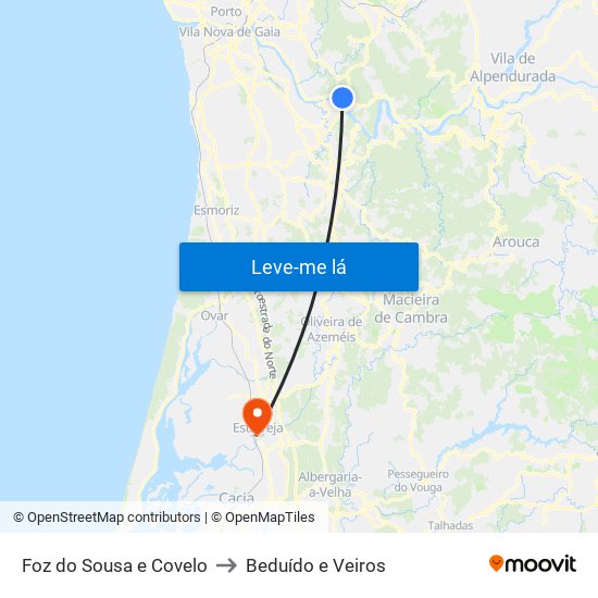 Foz do Sousa e Covelo to Beduído e Veiros map