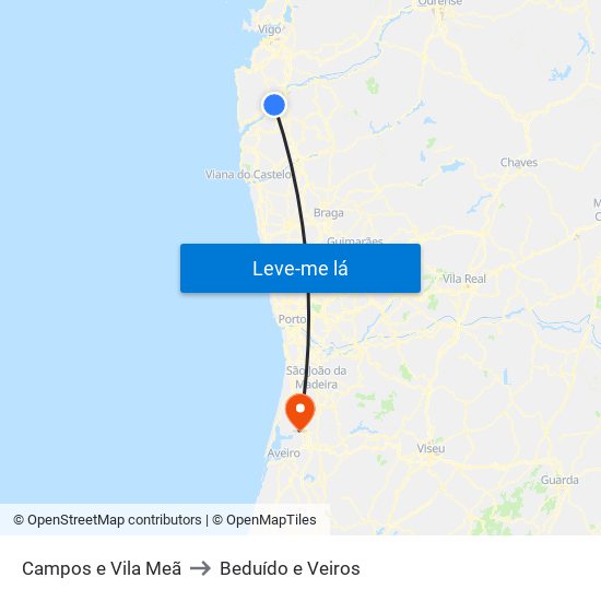 Campos e Vila Meã to Beduído e Veiros map