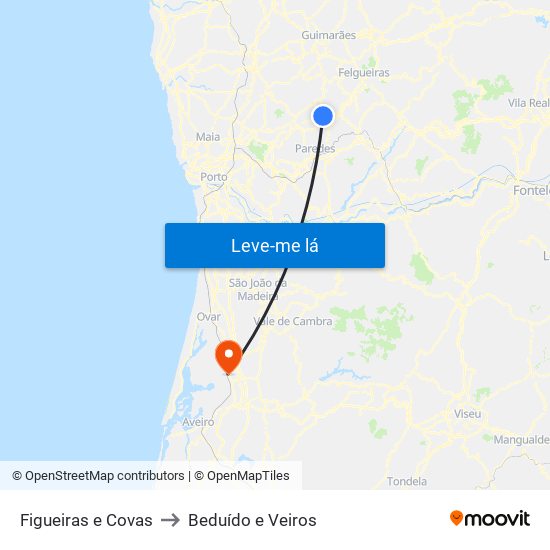 Figueiras e Covas to Beduído e Veiros map