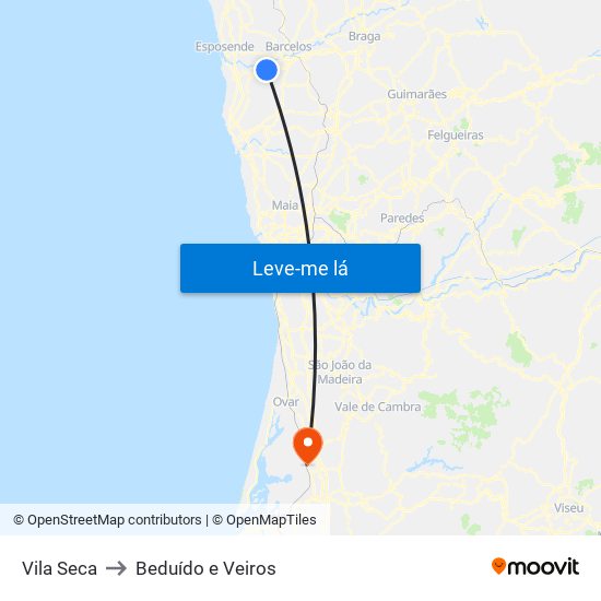 Vila Seca to Beduído e Veiros map