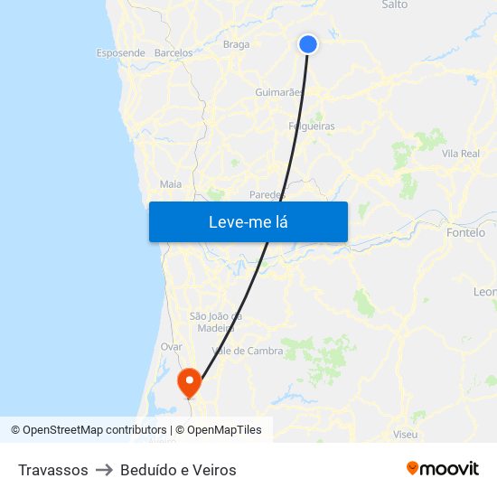 Travassos to Beduído e Veiros map