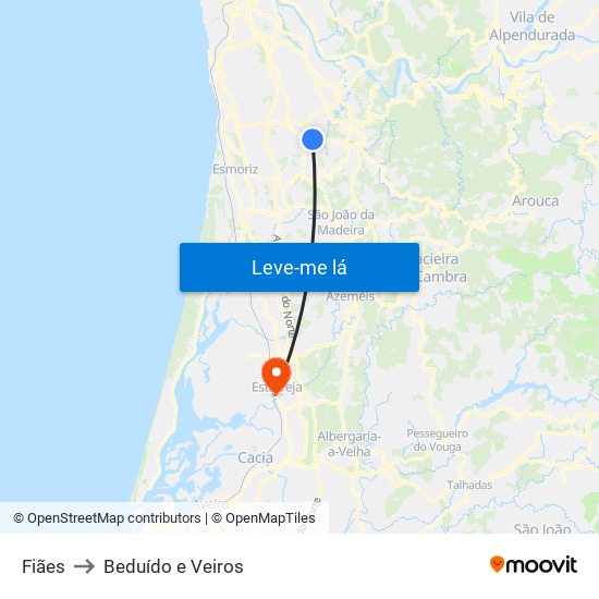 Fiães to Beduído e Veiros map