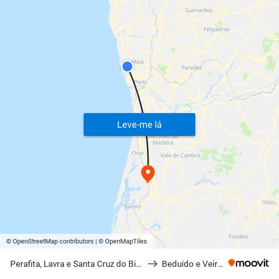 Perafita, Lavra e Santa Cruz do Bispo to Beduído e Veiros map