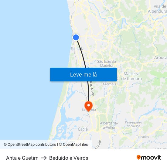 Anta e Guetim to Beduído e Veiros map