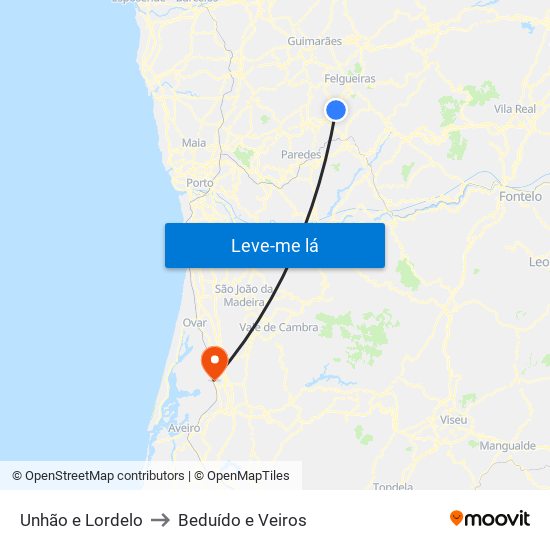 Unhão e Lordelo to Beduído e Veiros map