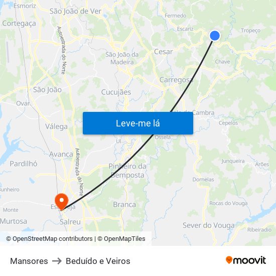 Mansores to Beduído e Veiros map