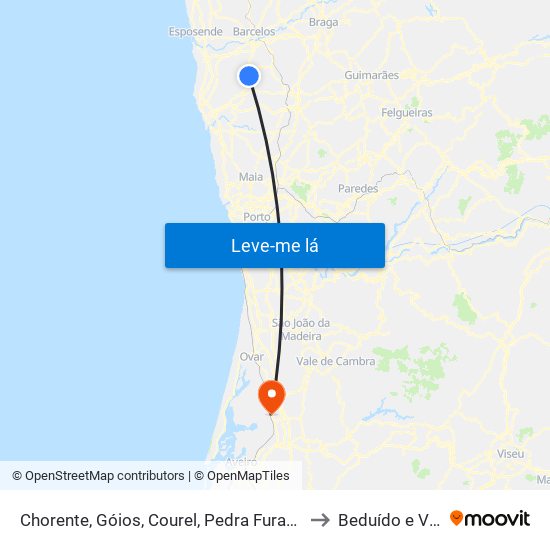 Chorente, Góios, Courel, Pedra Furada e Gueral to Beduído e Veiros map