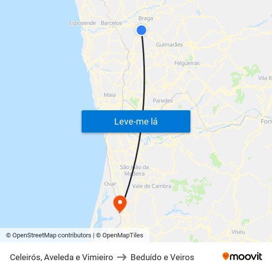 Celeirós, Aveleda e Vimieiro to Beduído e Veiros map