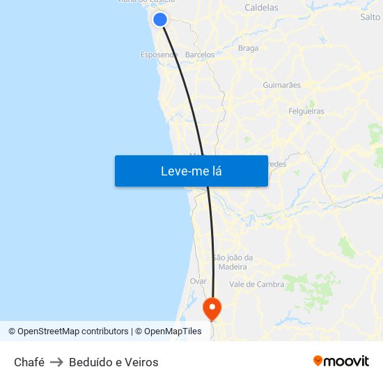 Chafé to Beduído e Veiros map