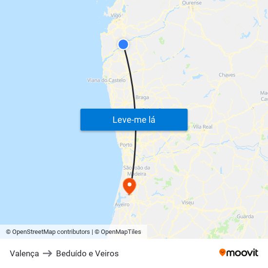 Valença to Beduído e Veiros map