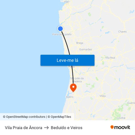 Vila Praia de Âncora to Beduído e Veiros map