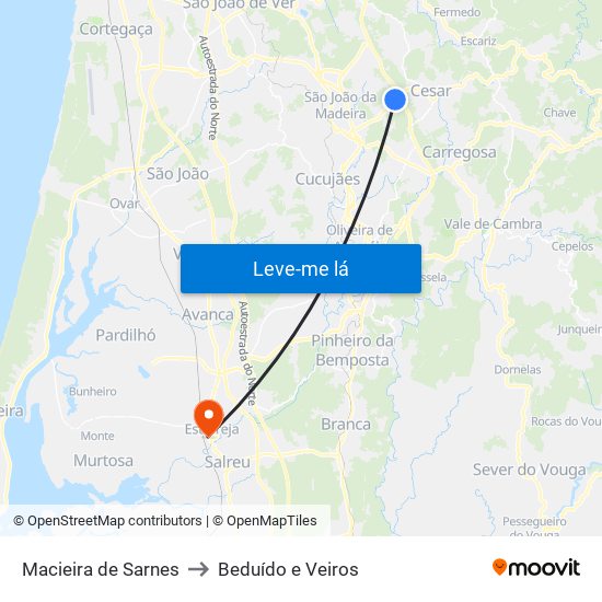 Macieira de Sarnes to Beduído e Veiros map