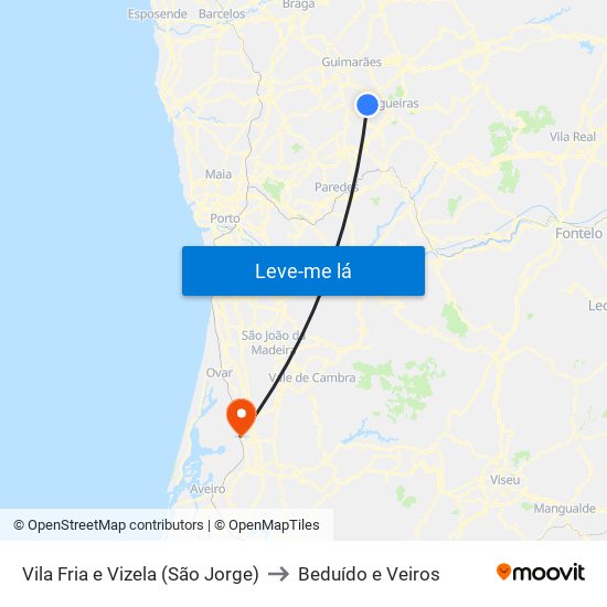 Vila Fria e Vizela (São Jorge) to Beduído e Veiros map