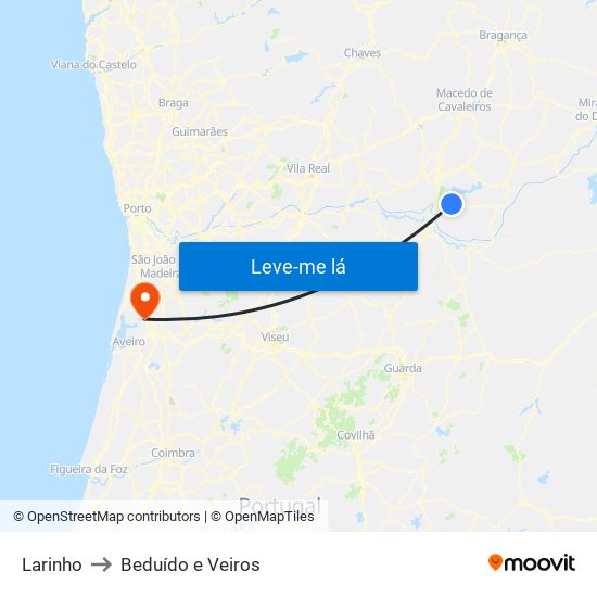 Larinho to Beduído e Veiros map