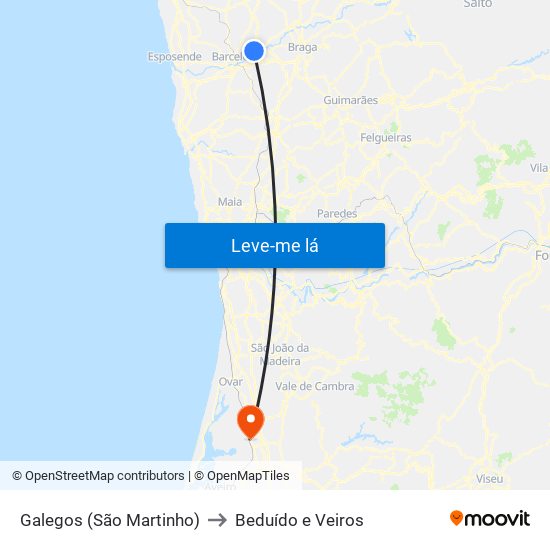 Galegos (São Martinho) to Beduído e Veiros map