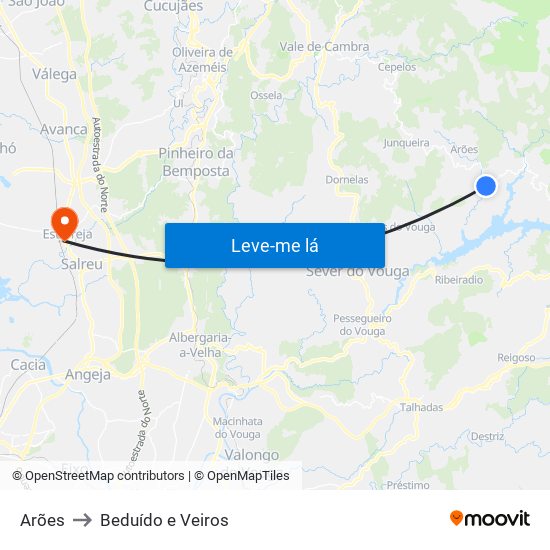 Arões to Beduído e Veiros map