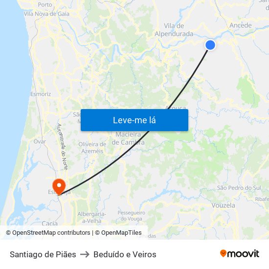 Santiago de Piães to Beduído e Veiros map