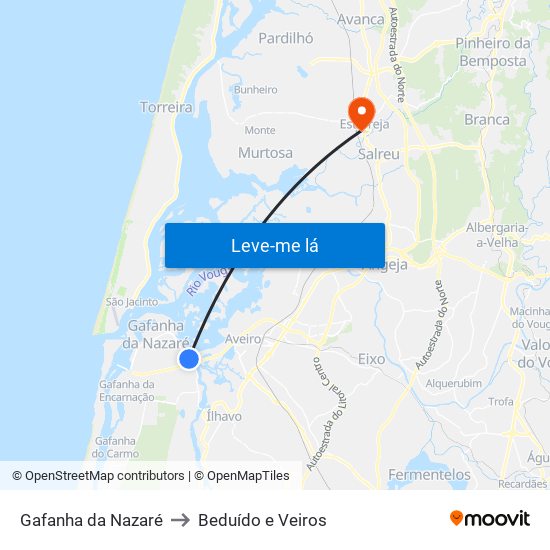 Gafanha da Nazaré to Beduído e Veiros map