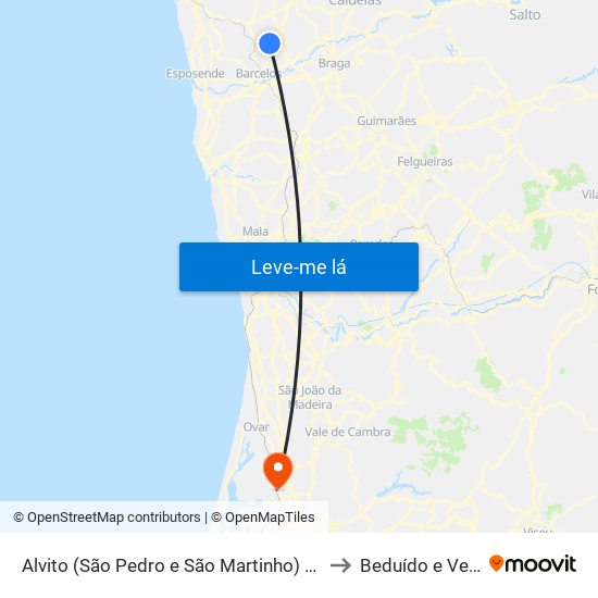 Alvito (São Pedro e São Martinho) e Couto to Beduído e Veiros map