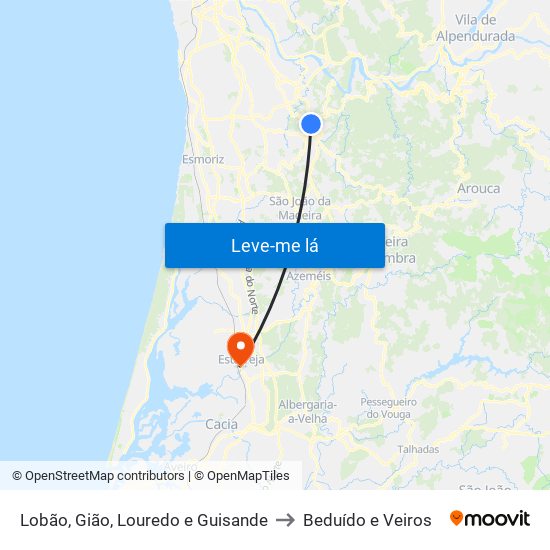 Lobão, Gião, Louredo e Guisande to Beduído e Veiros map