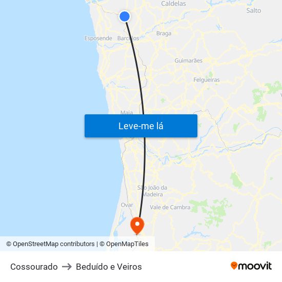 Cossourado to Beduído e Veiros map