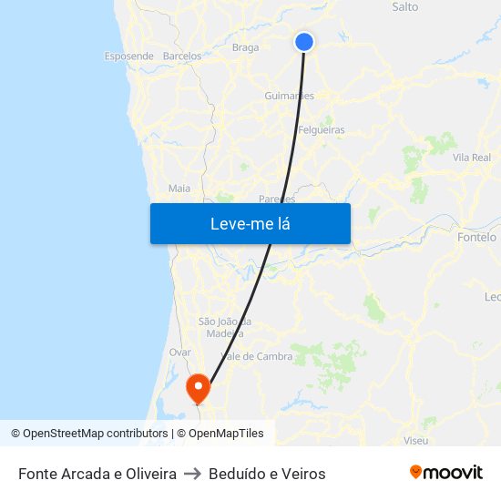 Fonte Arcada e Oliveira to Beduído e Veiros map