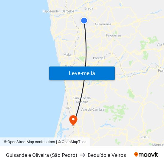 Guisande e Oliveira (São Pedro) to Beduído e Veiros map