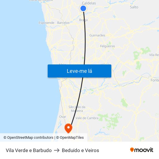 Vila Verde e Barbudo to Beduído e Veiros map