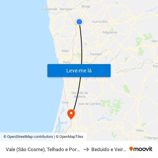 Vale (São Cosme), Telhado e Portela to Beduído e Veiros map