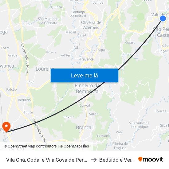 Vila Chã, Codal e Vila Cova de Perrinho to Beduído e Veiros map