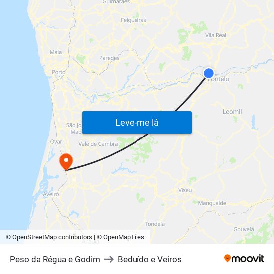 Peso da Régua e Godim to Beduído e Veiros map