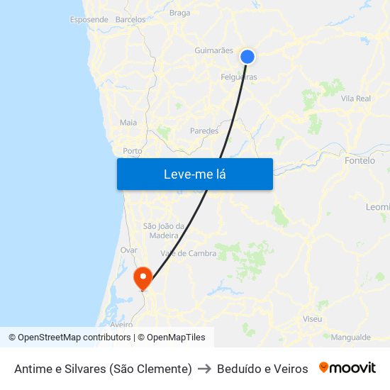 Antime e Silvares (São Clemente) to Beduído e Veiros map