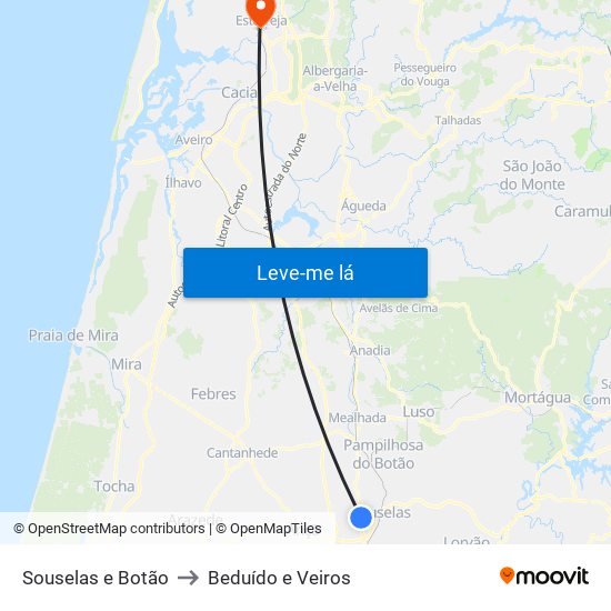 Souselas e Botão to Beduído e Veiros map