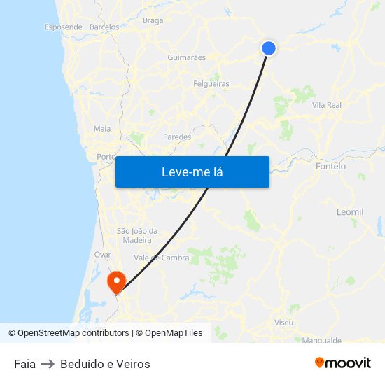 Faia to Beduído e Veiros map