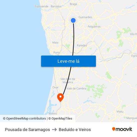 Pousada de Saramagos to Beduído e Veiros map