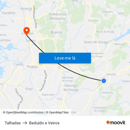 Talhadas to Beduído e Veiros map