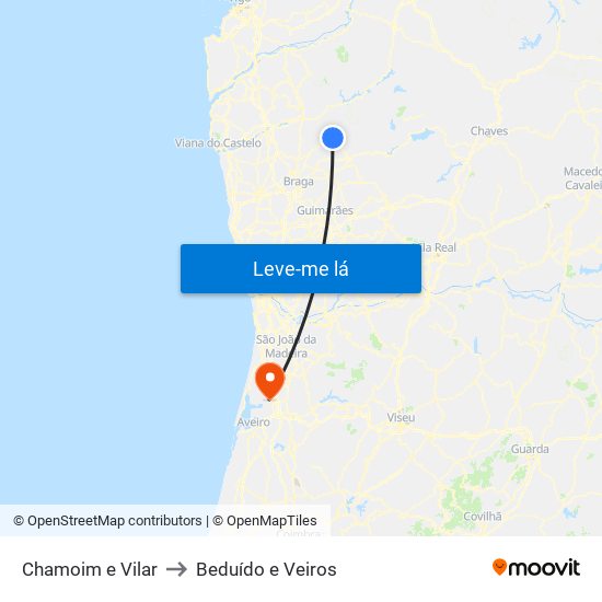 Chamoim e Vilar to Beduído e Veiros map