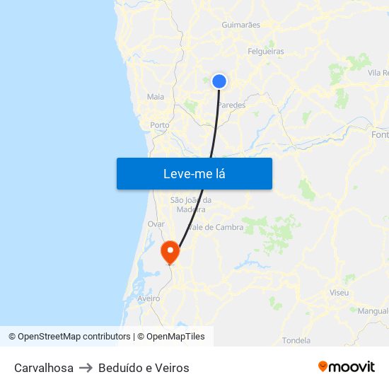 Carvalhosa to Beduído e Veiros map