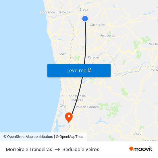 Morreira e Trandeiras to Beduído e Veiros map