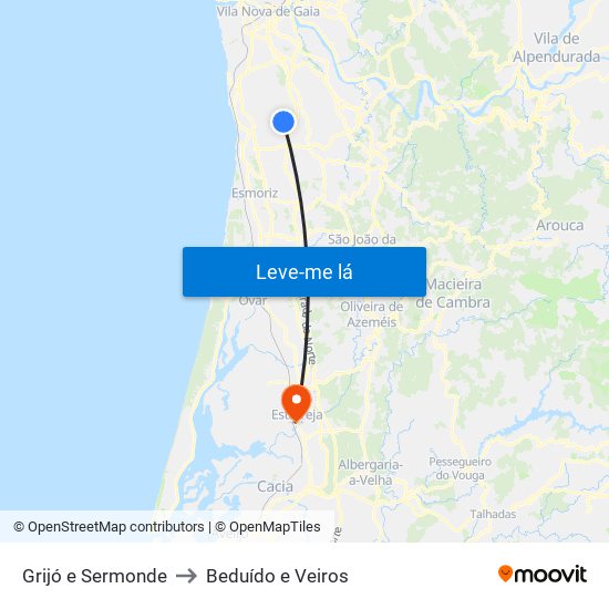 Grijó e Sermonde to Beduído e Veiros map