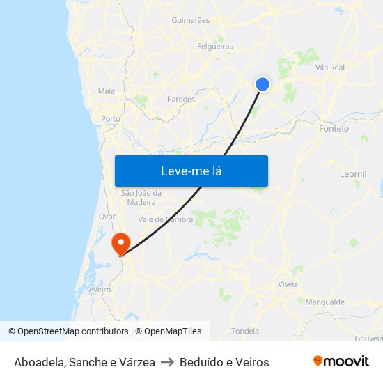 Aboadela, Sanche e Várzea to Beduído e Veiros map