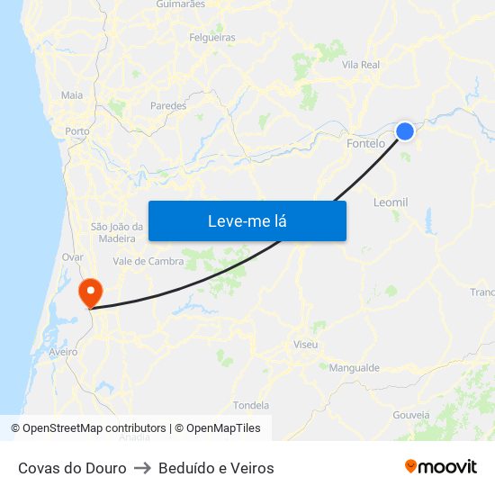 Covas do Douro to Beduído e Veiros map