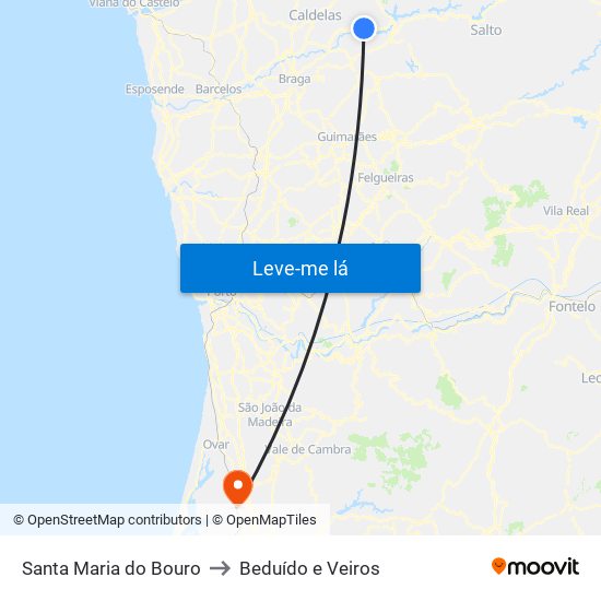 Santa Maria do Bouro to Beduído e Veiros map