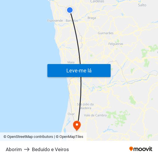 Aborim to Beduído e Veiros map