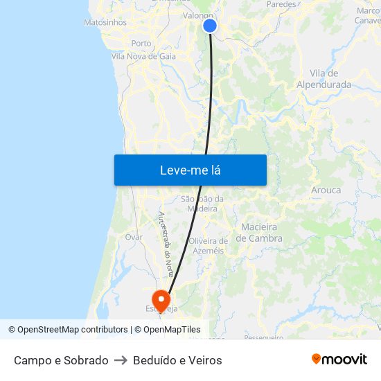 Campo e Sobrado to Beduído e Veiros map