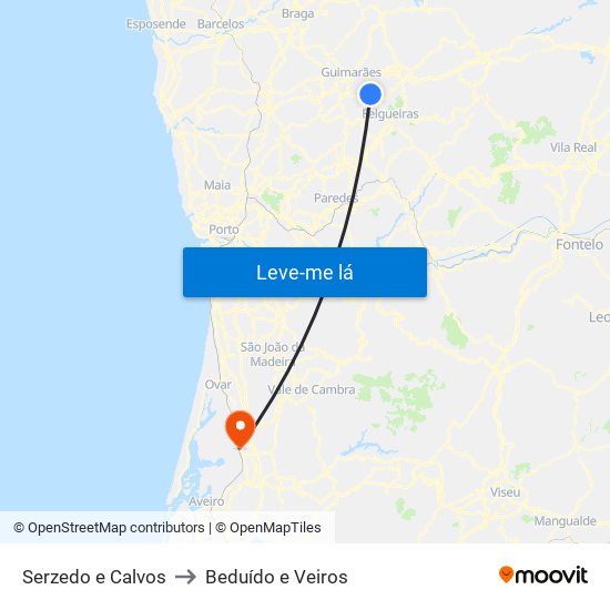 Serzedo e Calvos to Beduído e Veiros map