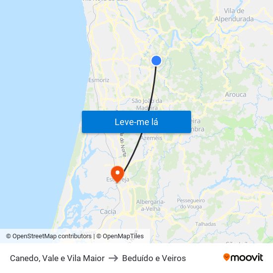 Canedo, Vale e Vila Maior to Beduído e Veiros map